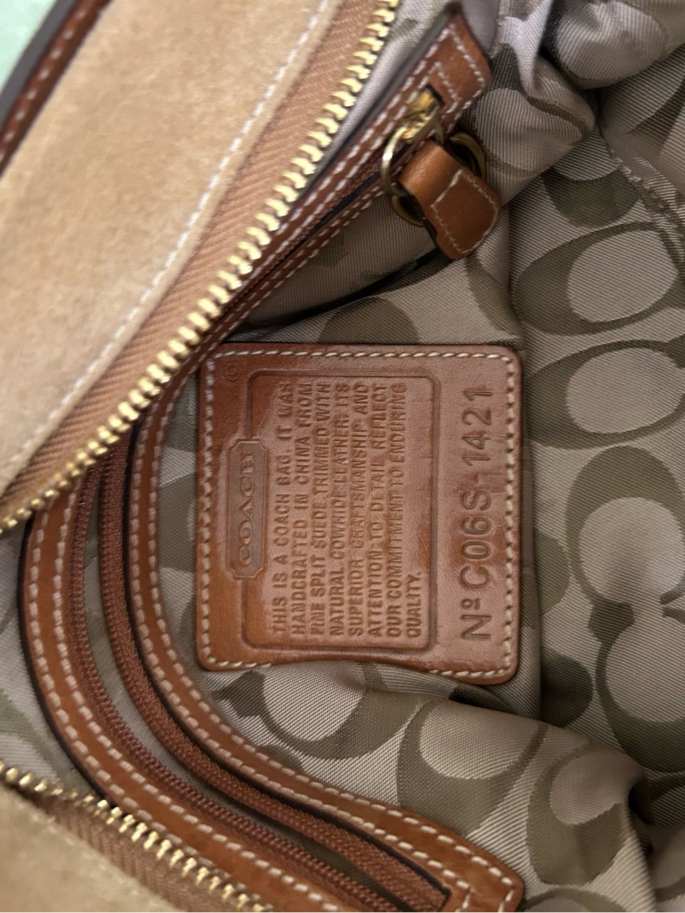 Coach Suede Hobo Bag in Tan with Gold Hardware - Picture 3 of 5